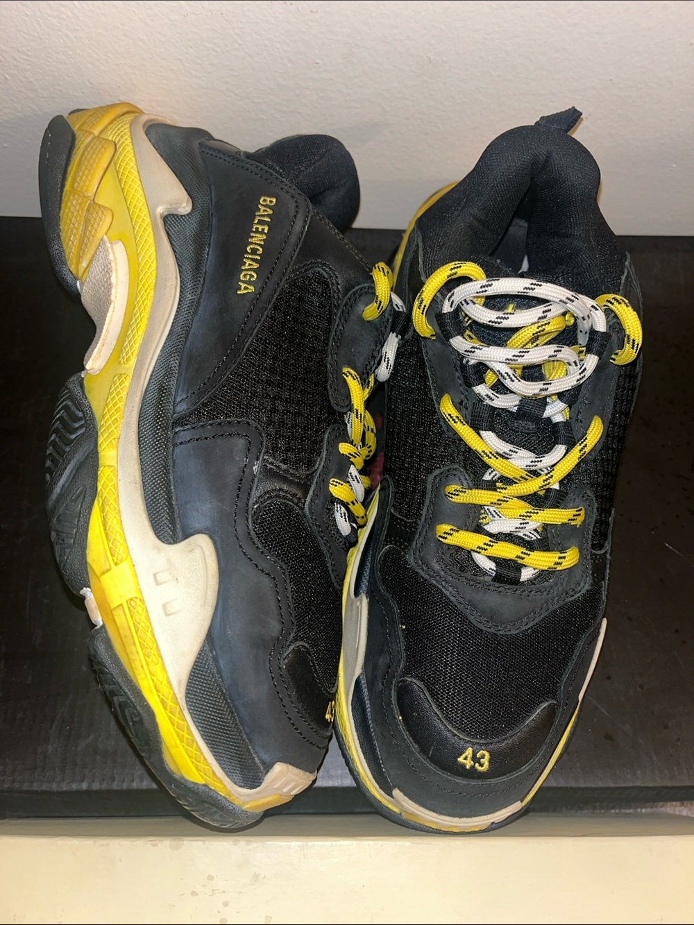 Balenciaga Men's Triple S Sneakers - Black with Yellow Accents
